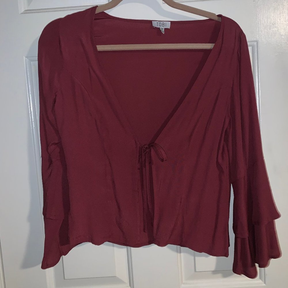 Tobi - long sleeve red front tie blouse